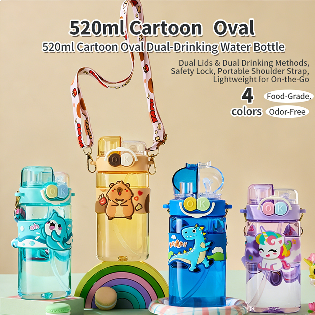 Double lid and double drink cartoon children's water cup