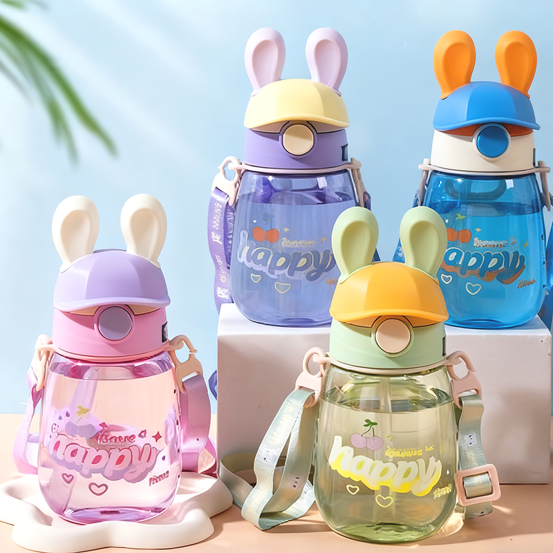 Cartoon Rabbit Ear Cross Straw Cup