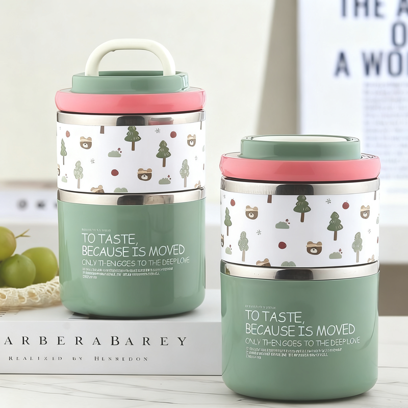 Small Bear Forest Pattern Layered Bento Box