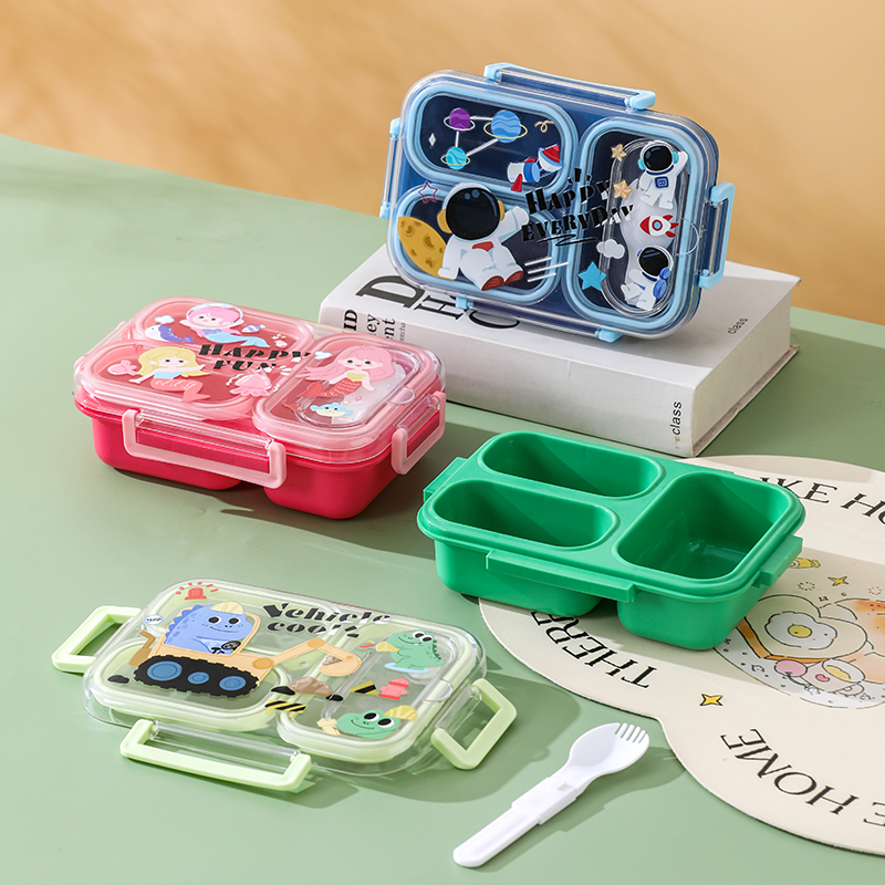 Cartoon Three Grid Divided Bento Box