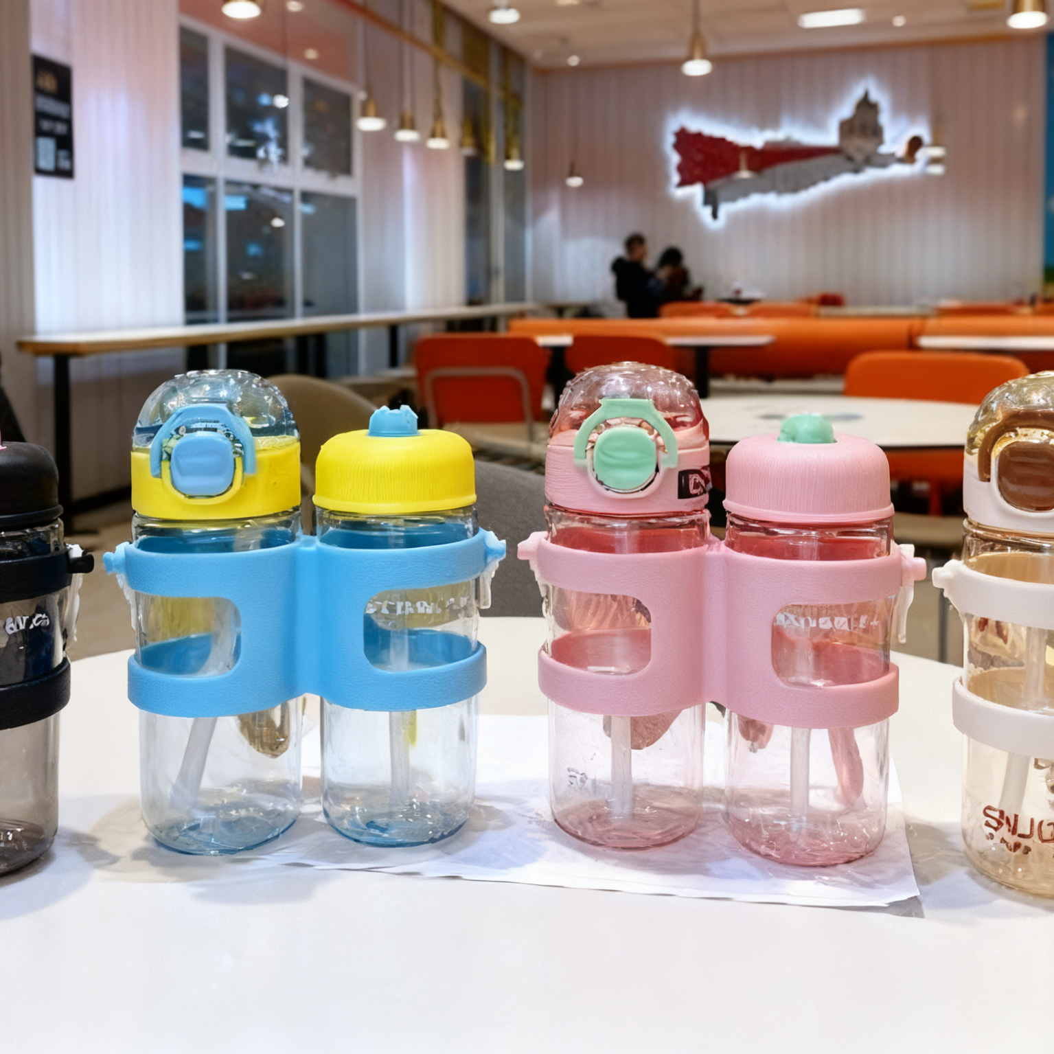 Double cup connected portable water cup