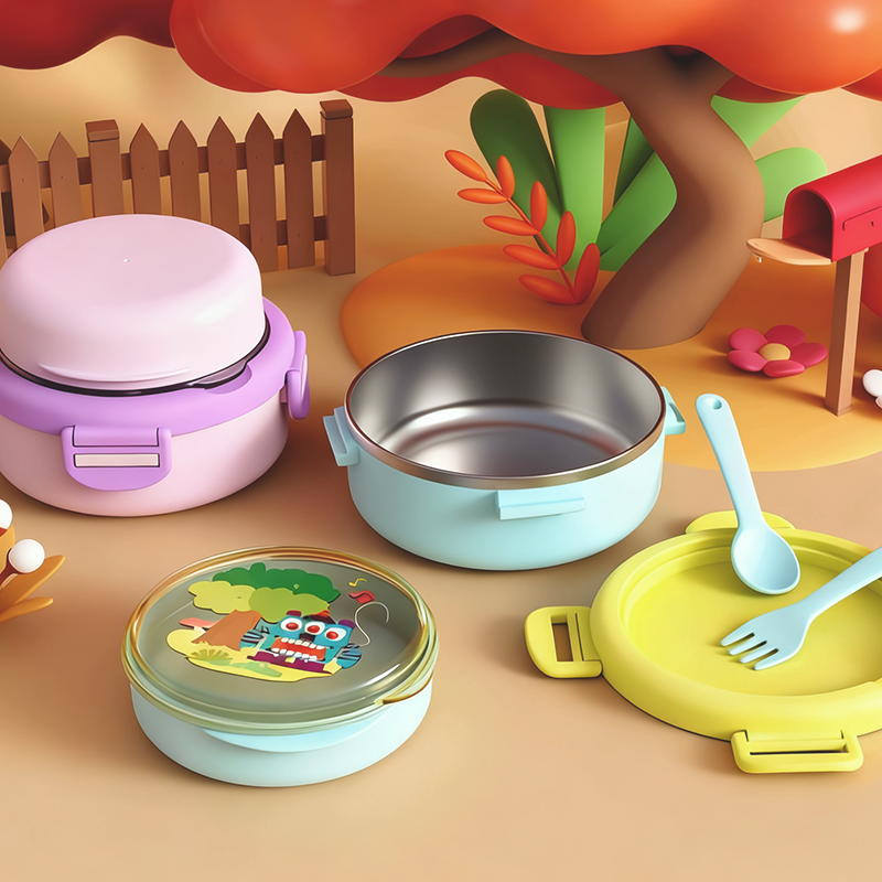 Cartoon patterned stainless steel double-layer lunch box