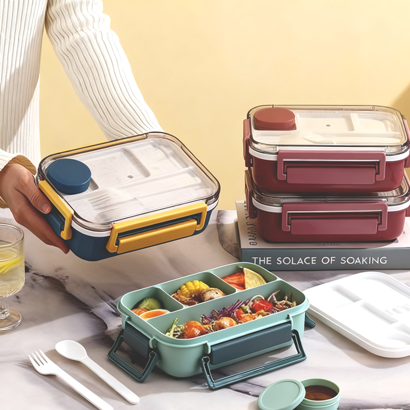 Minimally designed lunch box with cutlery (wholesale)