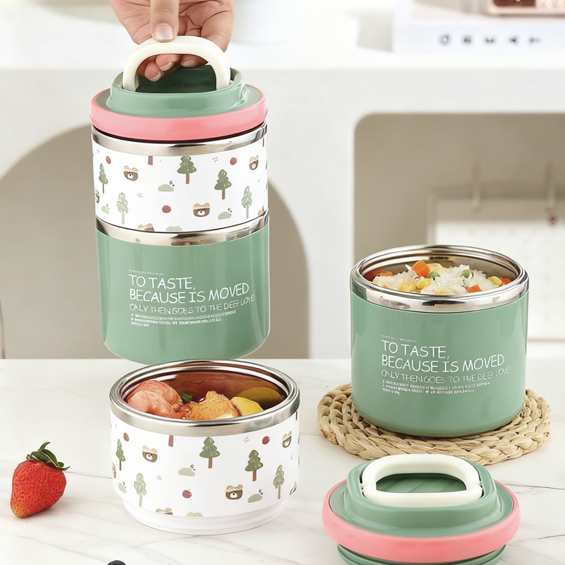 Small Bear Forest Pattern Layered Bento Box