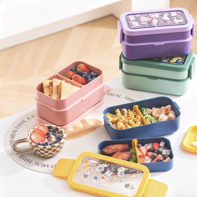 Cartoon double-layer lunch box (Wholesale)