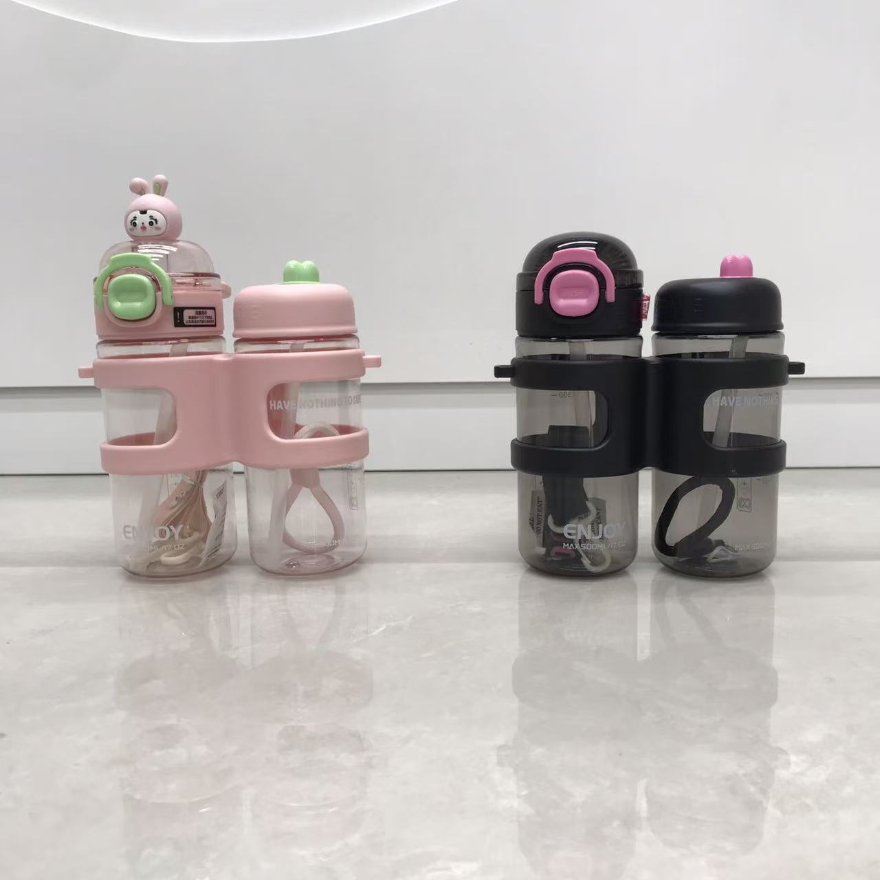 Double cup connected portable water cup