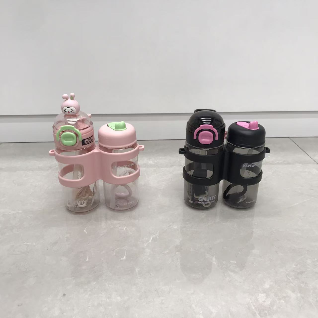 Double cup connected portable water cup