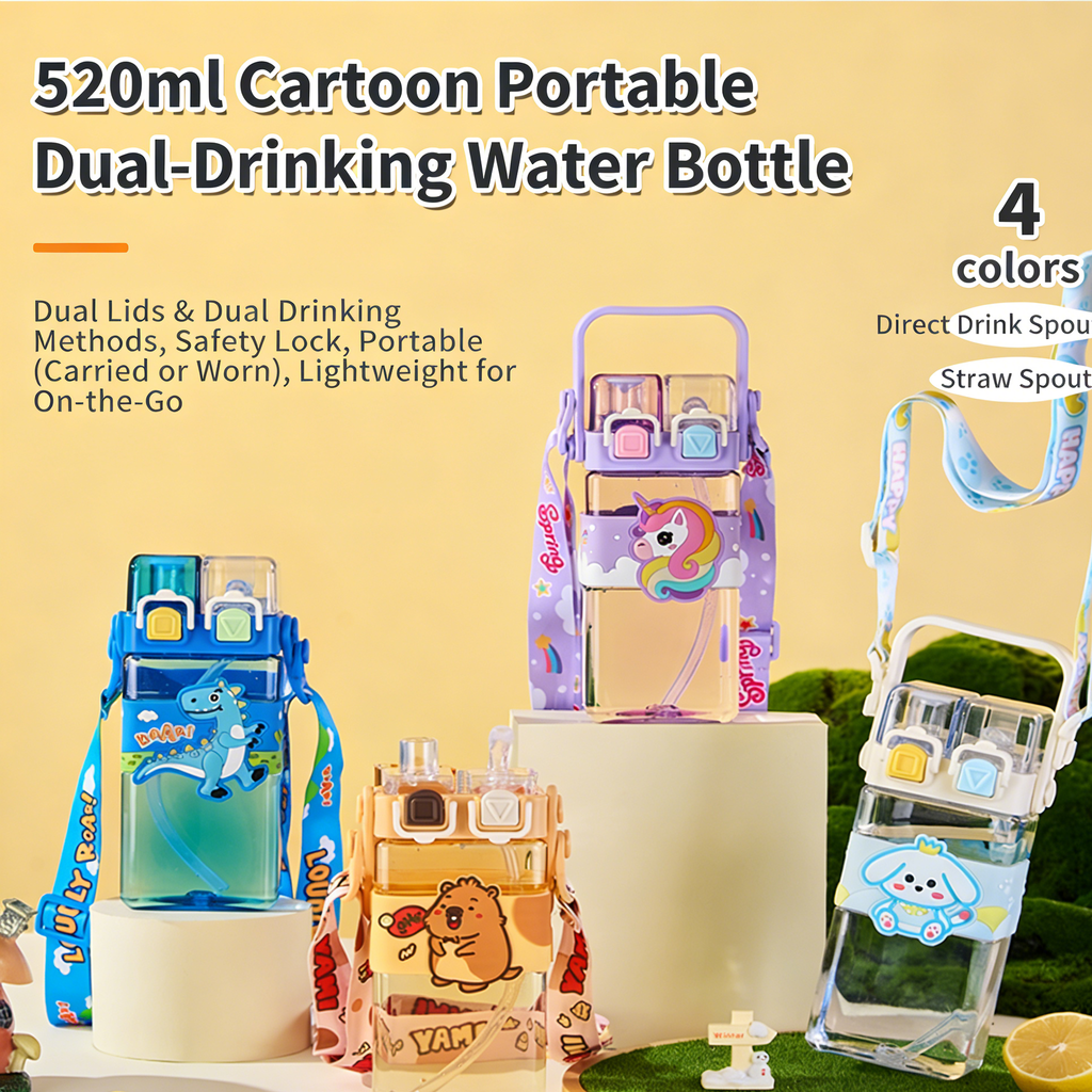 Double lid, double drink cartoon water cup